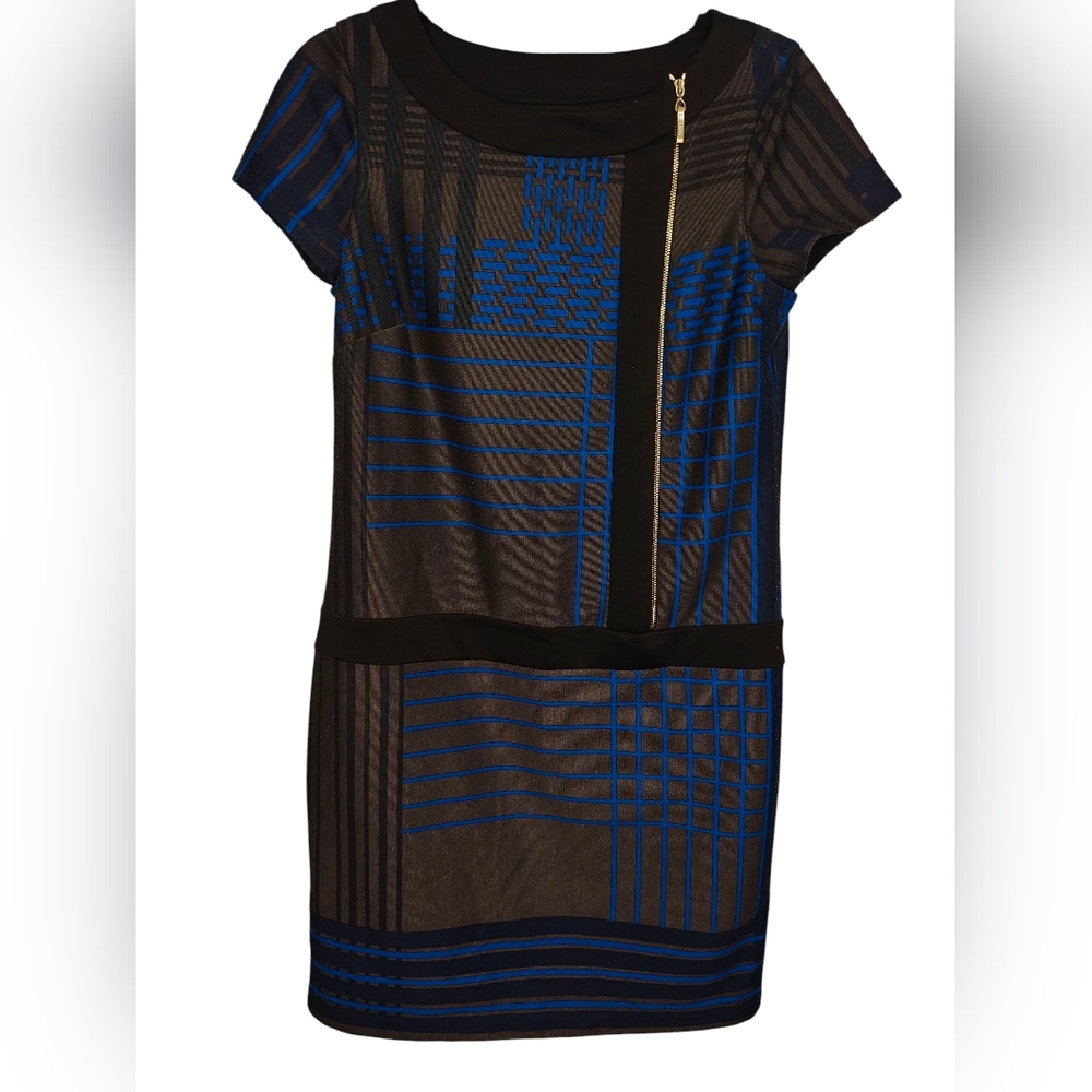 Black and Blue Geometric Mini Dress